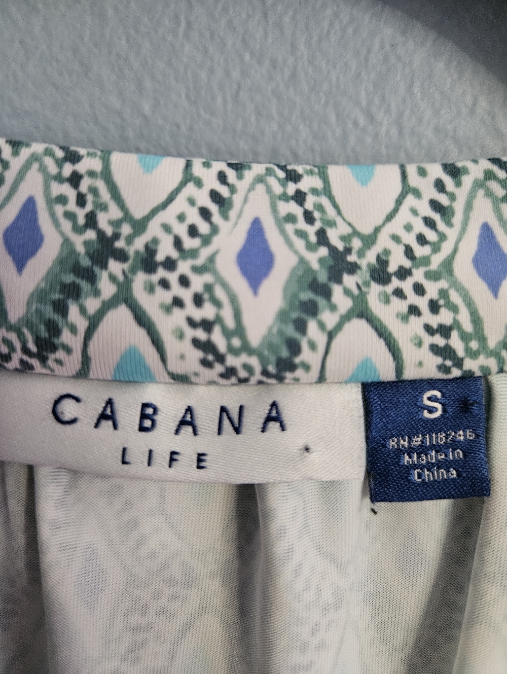 Cabana Life Geo Print Maxi Dress S Blue Aqua Tassel Smocked Waist UPF 50 Resort - Picture 8 of 8